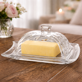 Vintage Crystal-Cut Glass Butter Dish with Lid