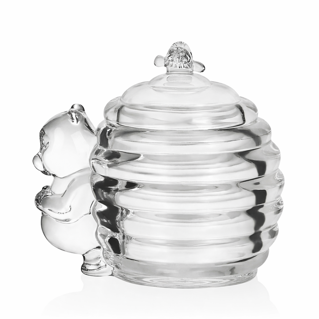 Vintage Glass Honey Jar with Bear Detail & Lid