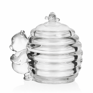 Vintage Glass Honey Jar with Bear Detail & Lid