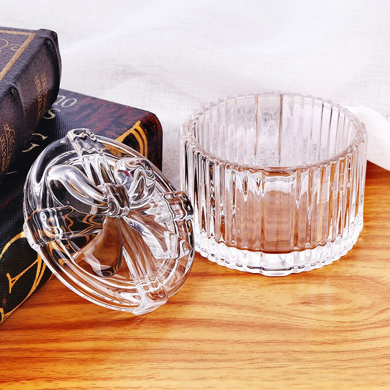 Vintage Ribbed Glass Sugar Cube Jar with Lid
