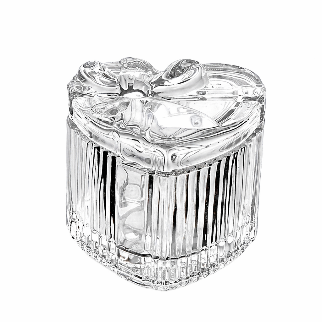 Vintage Ribbed Heart-Shaped Glass Trinket Box