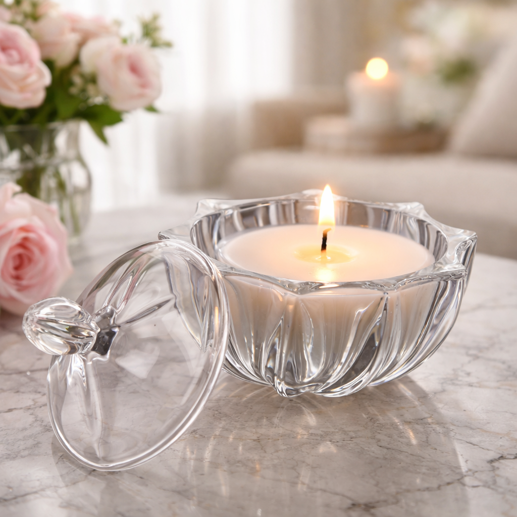 Vintage Petal-Shaped Glass Jar with Sculpted Lid