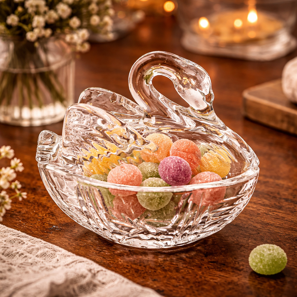 Vintage Swan-Shaped Glass Trinket and Candy Dish