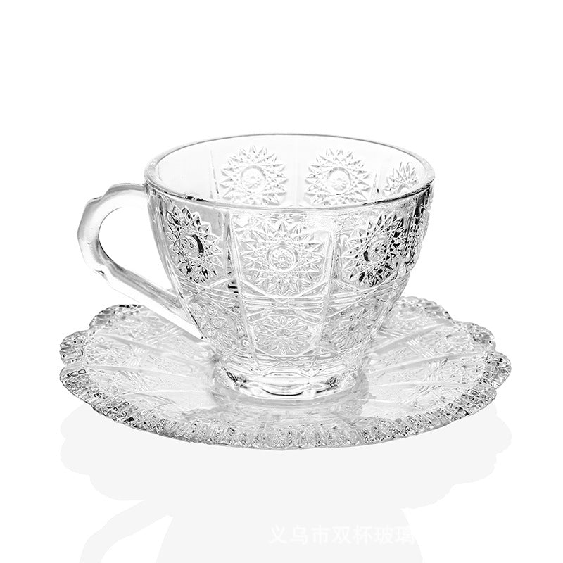Vintage Embossed Floral Glass Teacup and Saucer Set