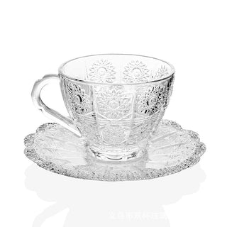 Vintage Embossed Floral Glass Teacup and Saucer Set