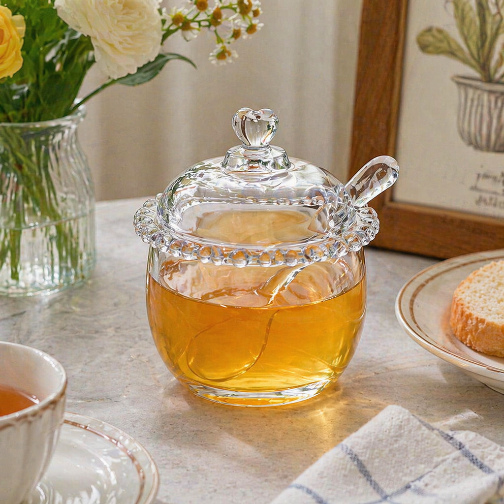 Heart-Lid Glass Sugar Jar with Spoon