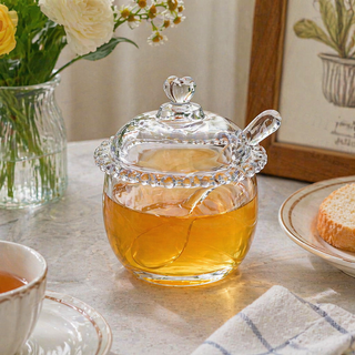 Heart-Lid Glass Sugar Jar with Spoon