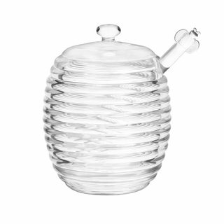 Vintage Ribbed Glass Honey Jar with Dipper