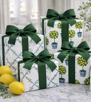 Reversible Lemon Topiary with Trellis Gift Wrap | Elegant Double-Sided Wrap