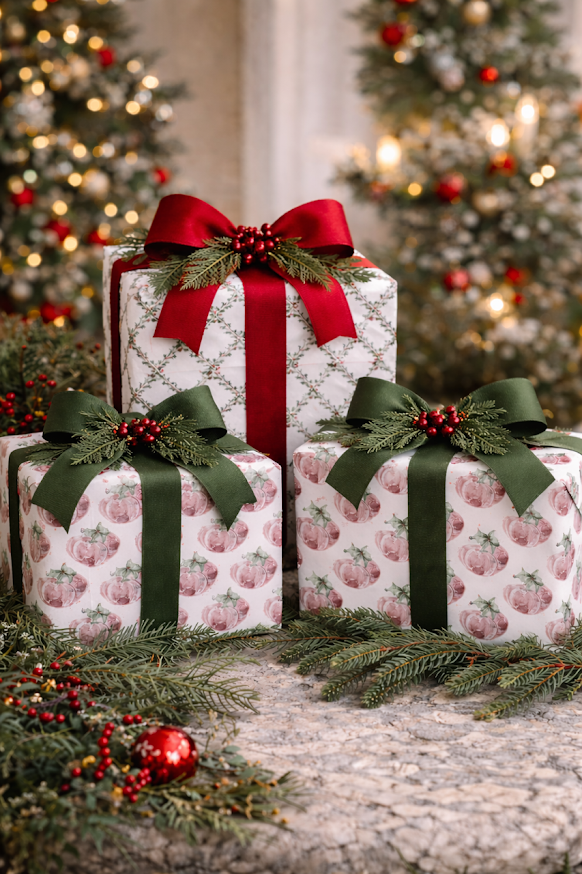 Reversible Red Ginger Jar & Trellis Gift Wrap | Elegant Double-Sided Wrap