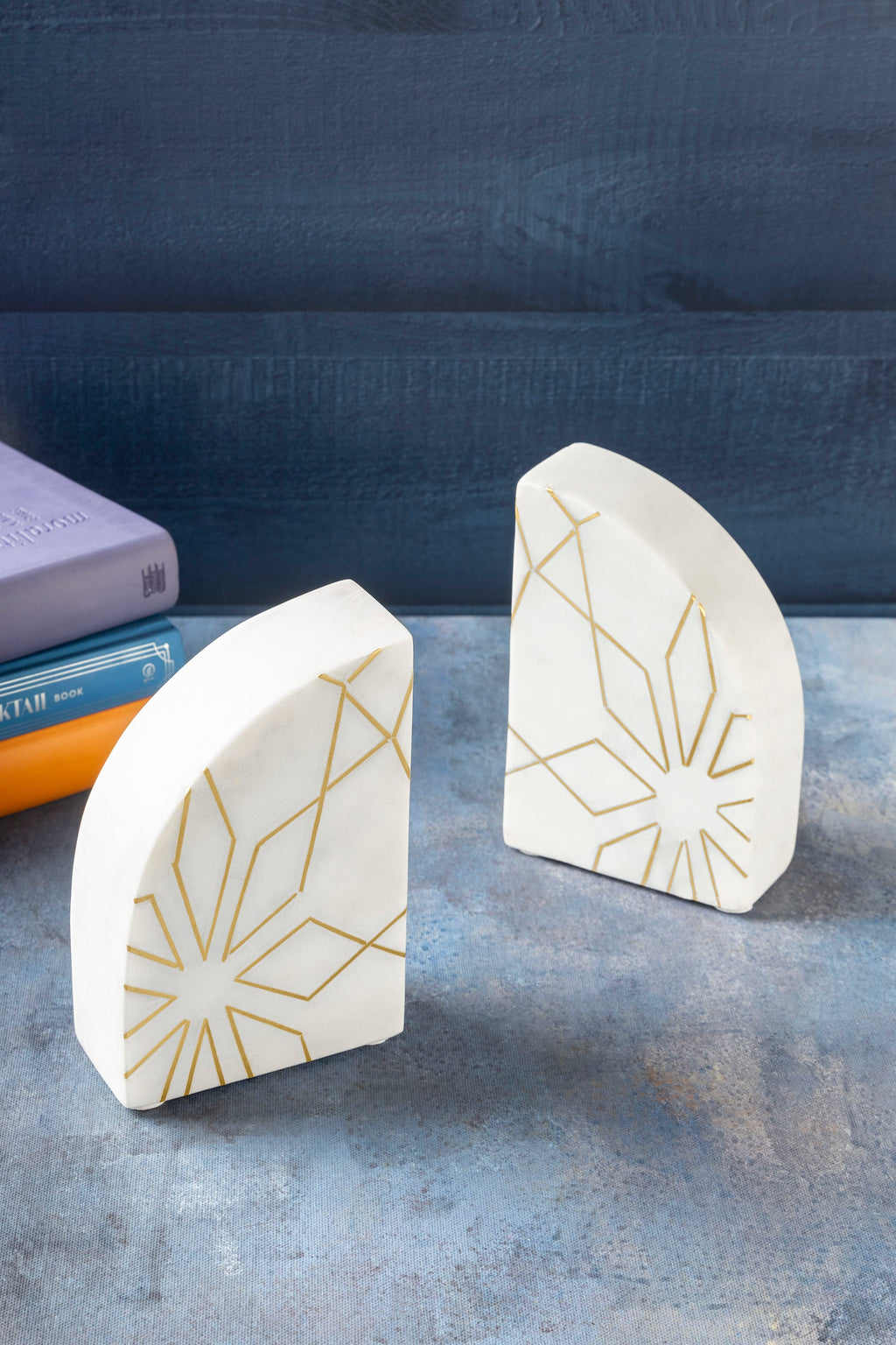 Enchant Marble with Gold Accents Bookends