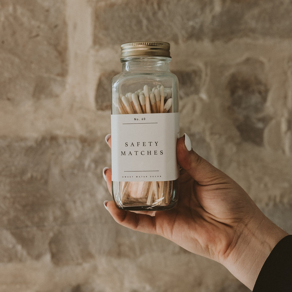 White-Tip Safety Matches in Glass Jar – 60 Count