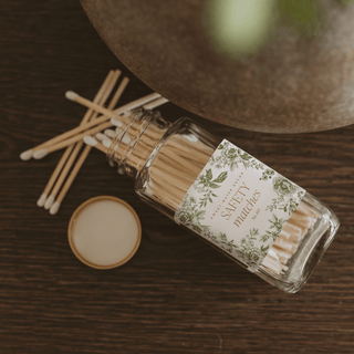 Green Delft White-Tip Safety Matches in Glass Jar – 60 Count