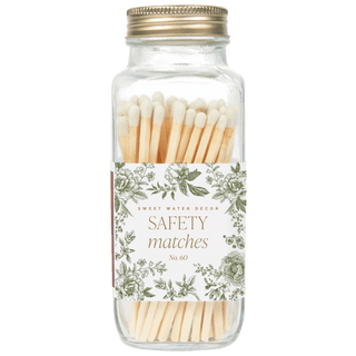 Green Delft White-Tip Safety Matches in Glass Jar – 60 Count
