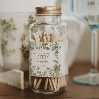 Green Delft White-Tip Safety Matches in Glass Jar – 60 Count