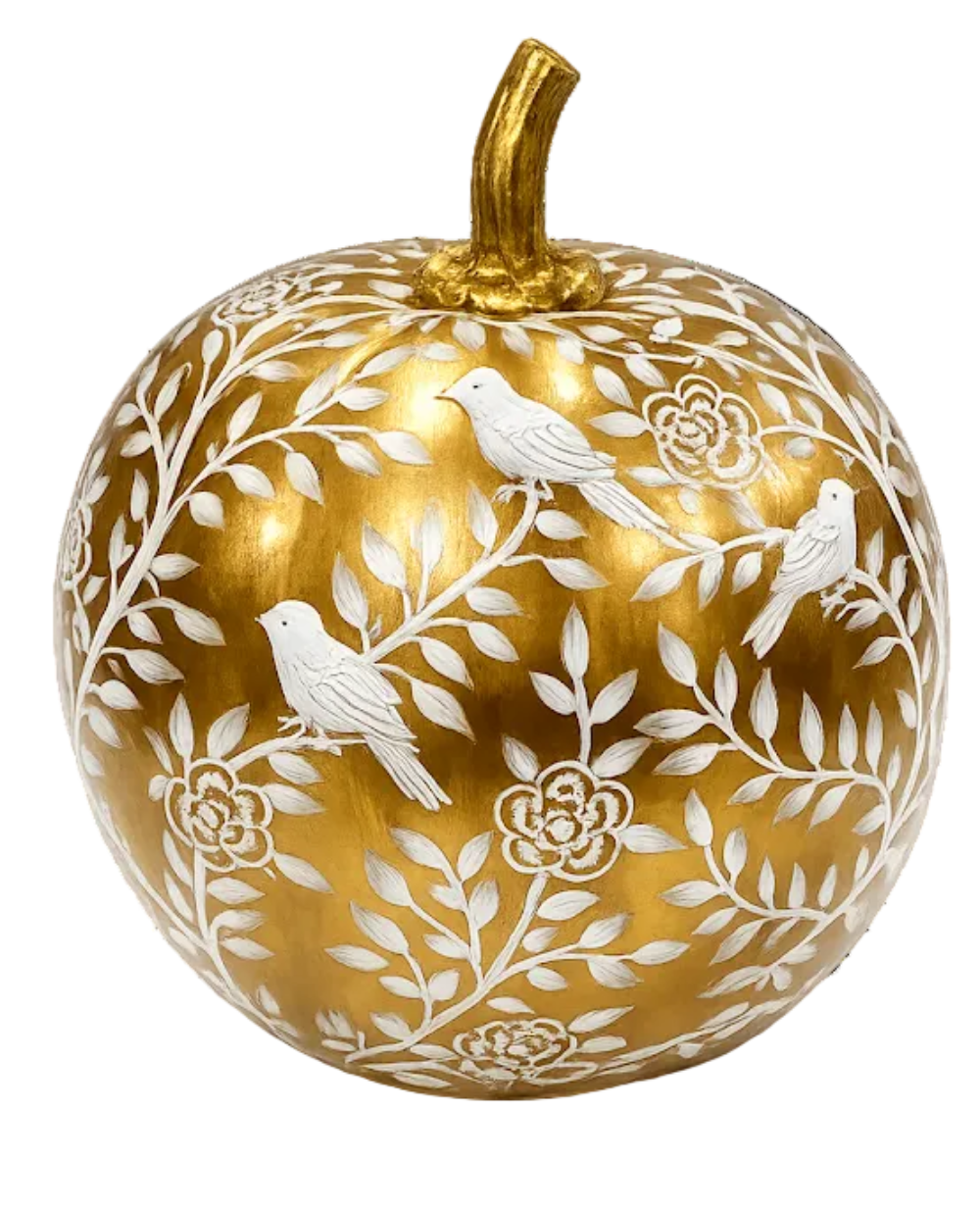 Gold Bird & Vine Silhouette Metal Pumpkin – Available in Two Sizes