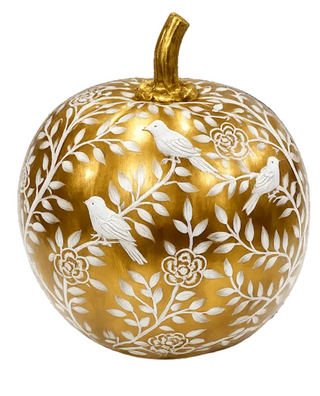 Gold Bird & Vine Silhouette Metal Pumpkin – Available in Two Sizes