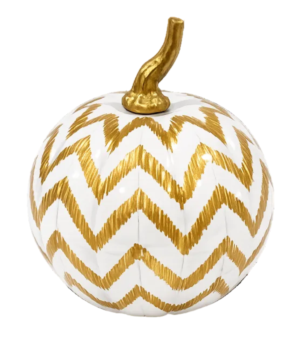 Gold Chevron Hand-Painted Metal Pumpkin – 4-Inch