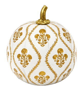 Gold Heritage Medallion Hand-Painted Metal Pumpkin – 10-Inch