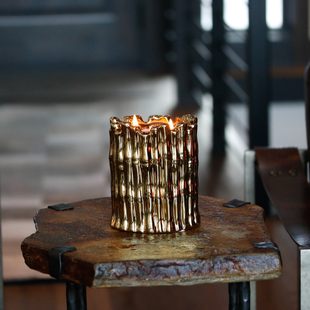 Gold Sagano Candle – Elegant Bamboo Scented Candle in Gold Jar