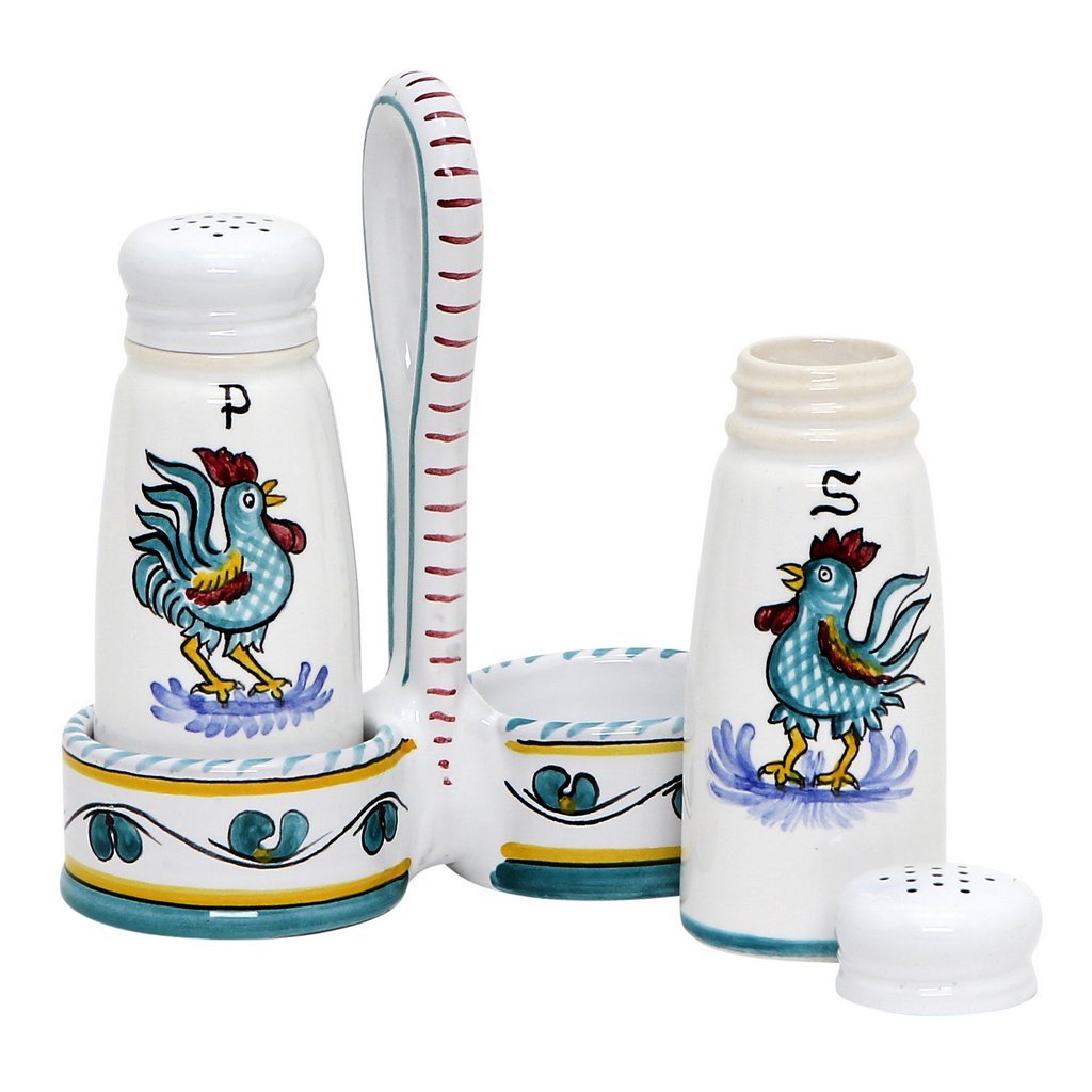 ORVIETO GREEN ROOSTER: Salt and Pepper Cruet
