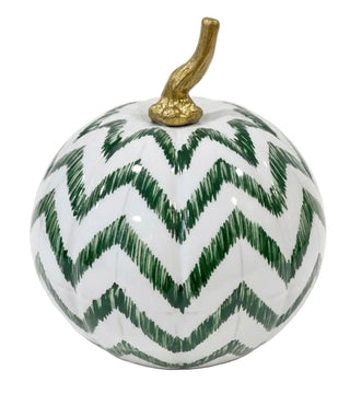 Green Chevron Hand-Painted Metal Pumpkin – 4-Inch