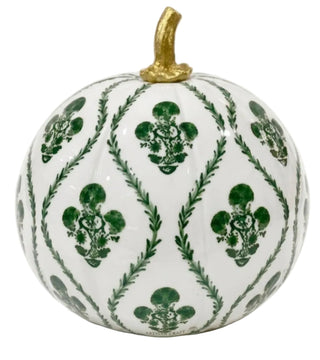 Green Heritage Medallion Hand-Painted Metal Pumpkin – 10-Inch