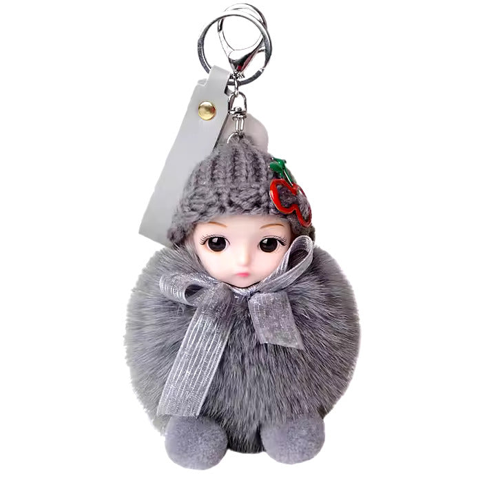 Luxury Custom Real Fox Fur Sleeping Doll Keychain – Cute Plush DIY Jewelry & Handbag Ornament