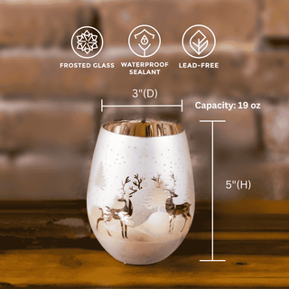 Frosted Gold & Silver Deer Stemless Wine Glasses – Set of 2