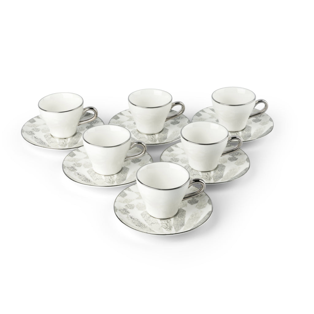 Amal Espresso Turkish Coffee Cups 12-Pc – Grey & Silver, Elegant Coffee Cup Set
