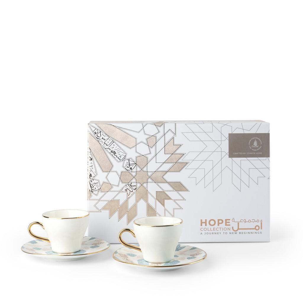 Amal Turkish Coffee & Espresso Cup Set (4-Pc) – Blue & Gold Luxury Bone China