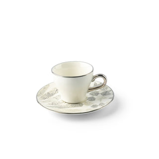 Amal Turkish Coffee & Espresso Cup Set (4-Pc) – Grey & Silver Luxury Bone China