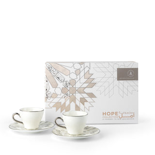 Amal Turkish Coffee & Espresso Cup Set (4-Pc) – Grey & Silver Luxury Bone China