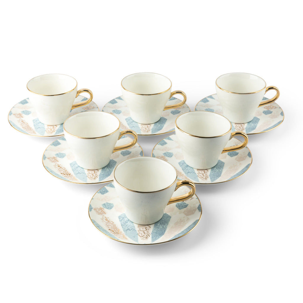 Amal Cappuccino Cup Set (12-Pc) – Blue & Gold Luxury Bone China