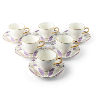 Amal Cappuccino Cup Set (12-Pc) – Purple & Gold Luxury Bone China