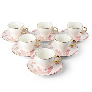 Amal Turkish Coffee & Espresso Cup Set (12-Pc) – Pink & Gold Luxury Bone China