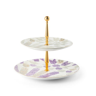 Amal 2-Tier Serving Plate – Purple & Gold Luxury Dessert & Appetizer Stand (7.5” + 10”)