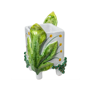 Garden Party Cachepot with Blue Phoenix / Green Leaves – Handmade Italian Ceramic Planters