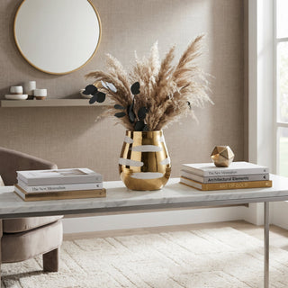 Gold Bud Vase with White Brushed Design