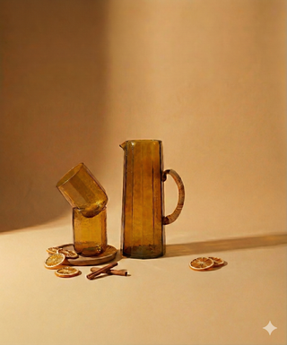 Brown Handblown Hammered Glass Water Pitcher