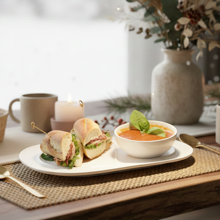 Soup and Sandwich Plate Set of 4 | White Porcelain Divided Serving Plate