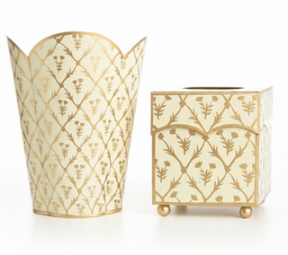 Ivory & Gold Tulip Wastepaper Basket & Tissue (3 Options) | Elegant Bath Décor