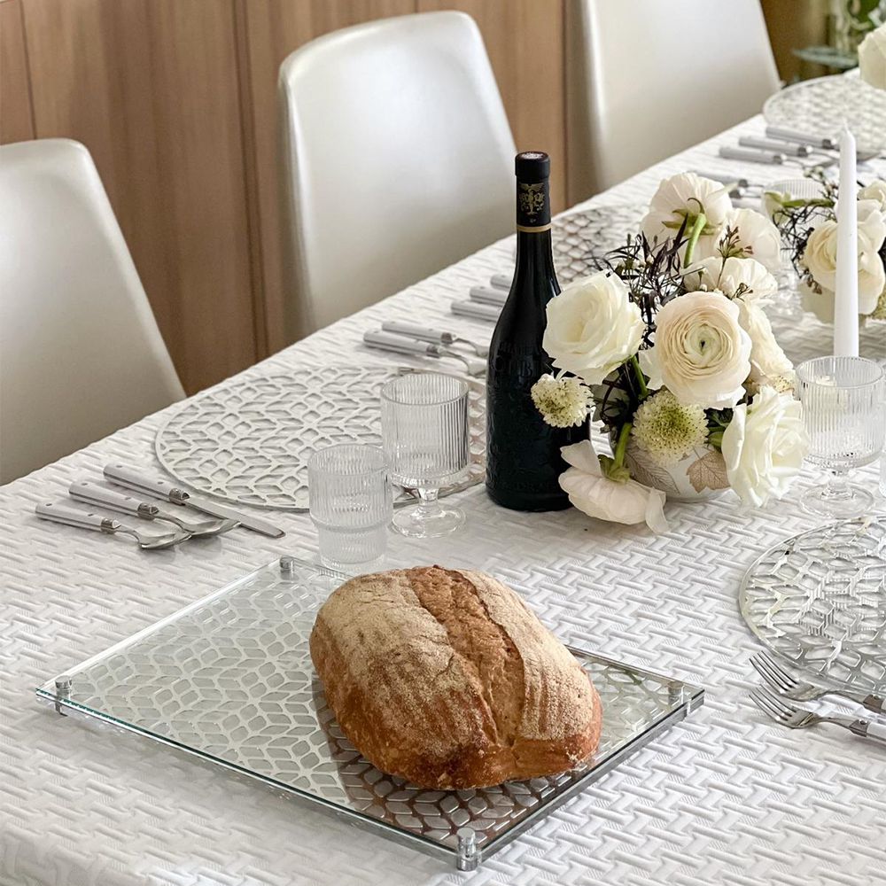 Glass & Mirror Laser-Cut Challah Board | Modern Luxury Tabletop Accent