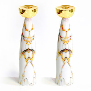 Gold Marble Candlesticks with Gold Holders – Set of 2