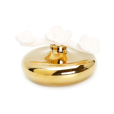 Gold Circular Diffuser with Three White Flowers – “English Pear & Freesia” or “Iris & Rose” Scent