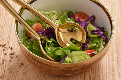 Salad Servers — Madera Collection | Gold-Toned Porcelain, 10