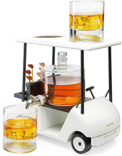 Limited Edition Golf Whiskey Decanter Set with Golf Cart Holder & Golf Ball Glasses