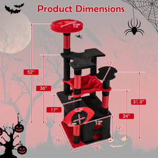 Gothic Cat Tree with Plush Perch, Hammock and Spider Toy – Black & Red