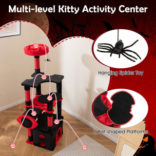 Gothic Cat Tree with Plush Perch, Hammock and Spider Toy – Black & Red