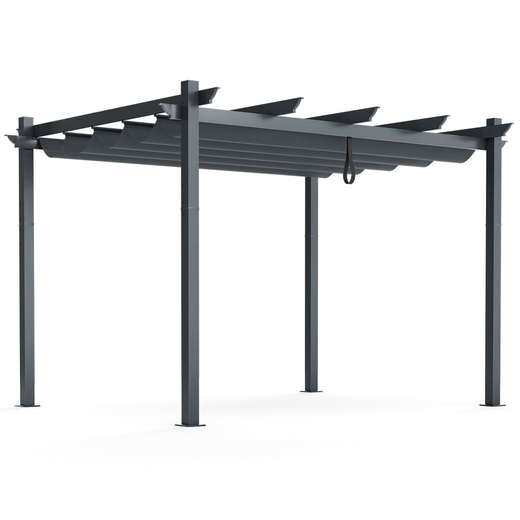 10' x 12' Aluminum Outdoor Pergola with Retractable Canopy – Beige